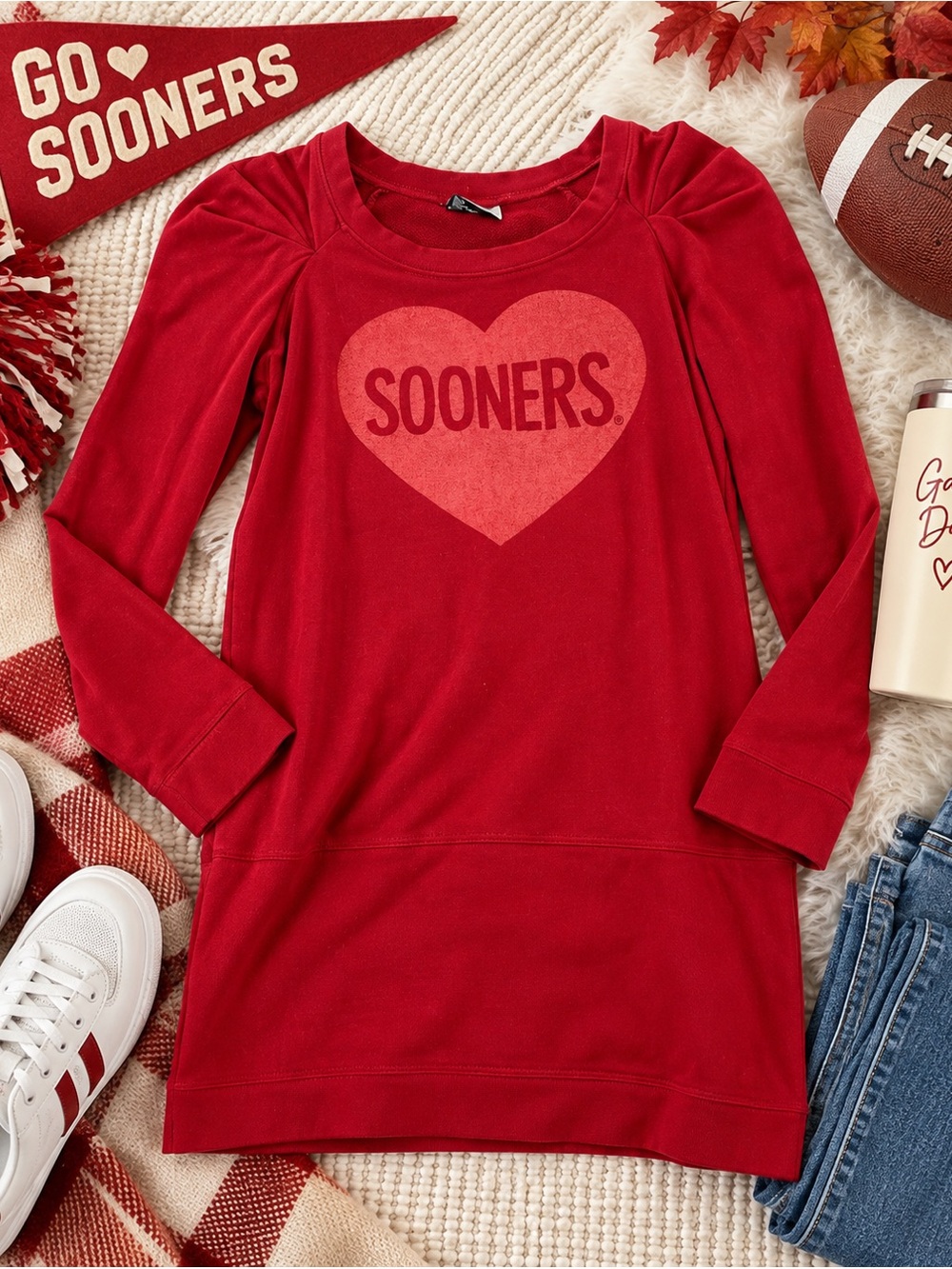 OU Oklahoma Sooners Red Sweatshirt Dress Game Day Livy Lu M